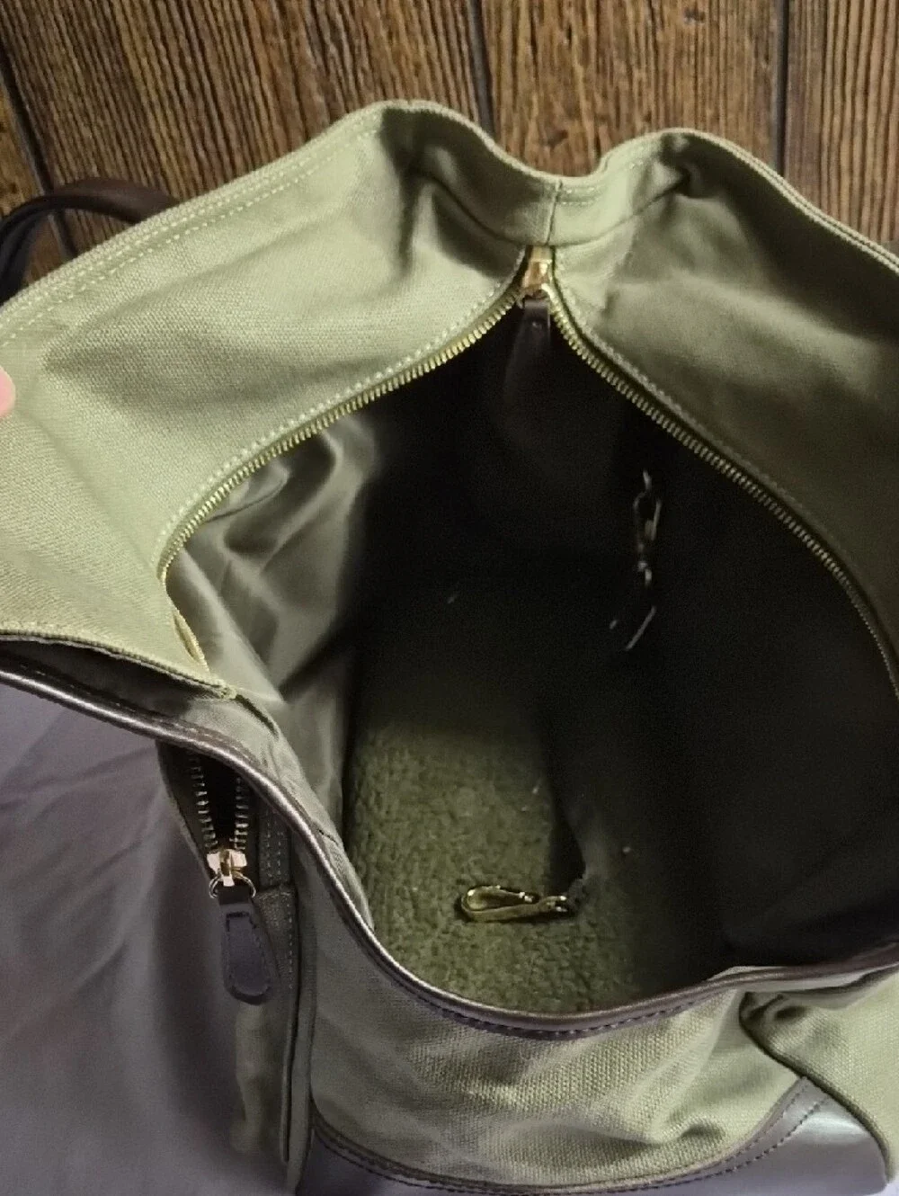 Django Olive Canvas Dog Carrier with Dark Brown Trim